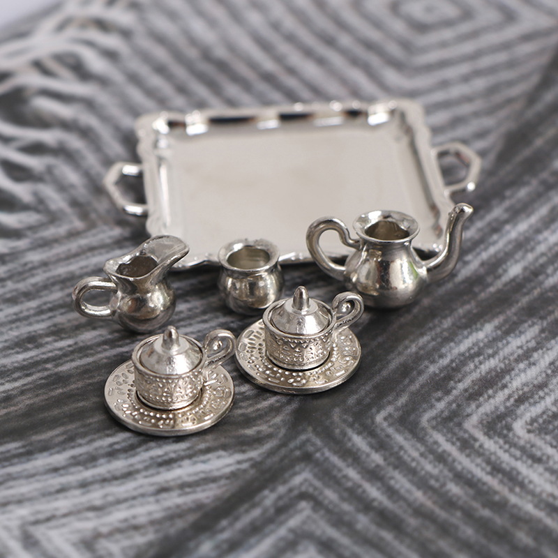 Coffee Tea Mix - 10Pcs/Set Dollhouse Miniature Silver Metal Tea