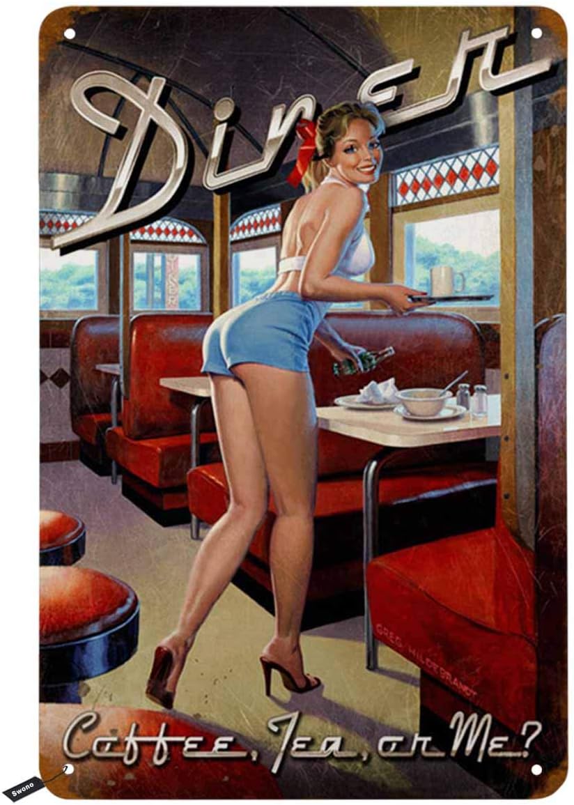 Coffee Tea You And Me - Swono Dinner Tin Signs,Pinup Smile on