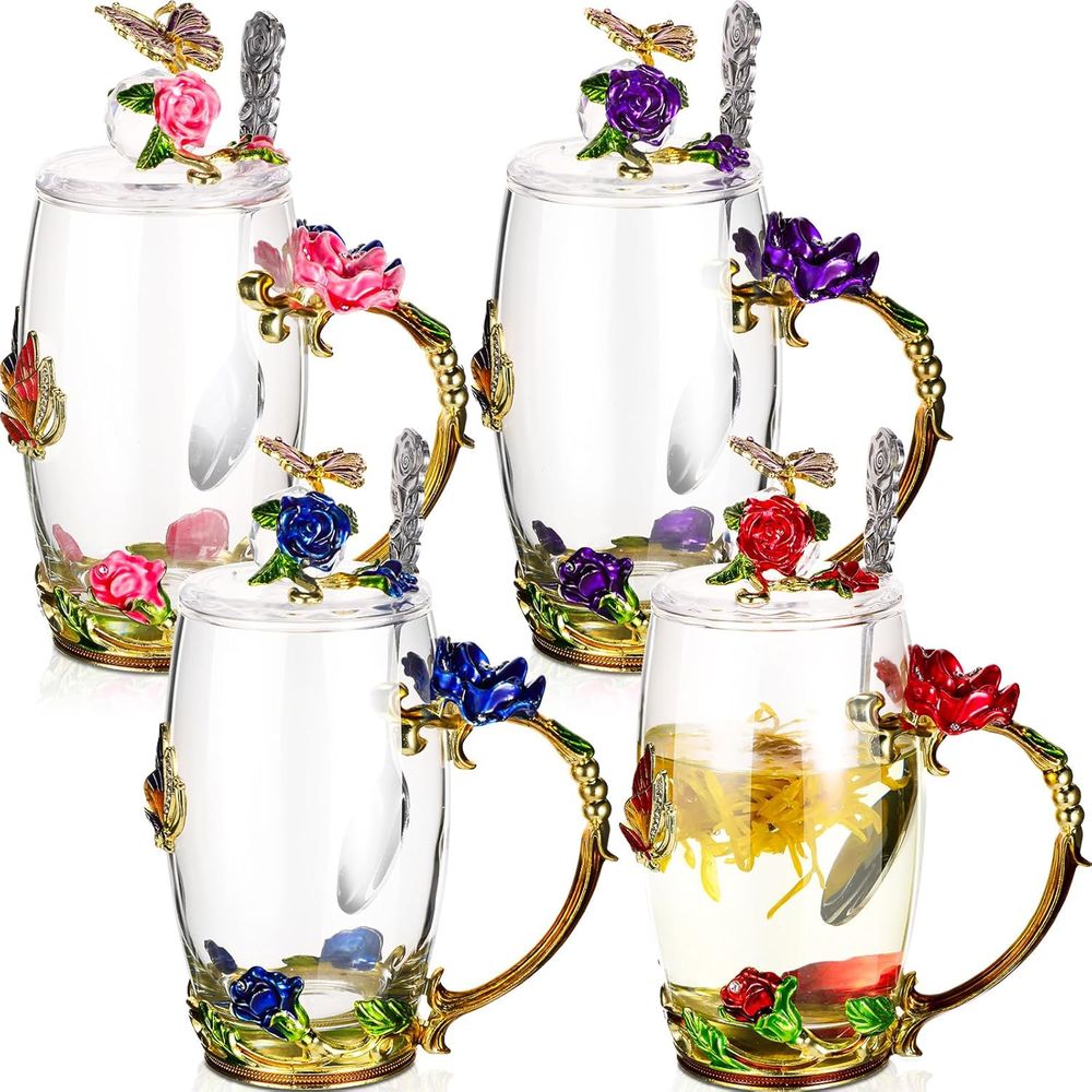 Coffee Tea Day - Vintage 4-Piece Glass Tea Cups with