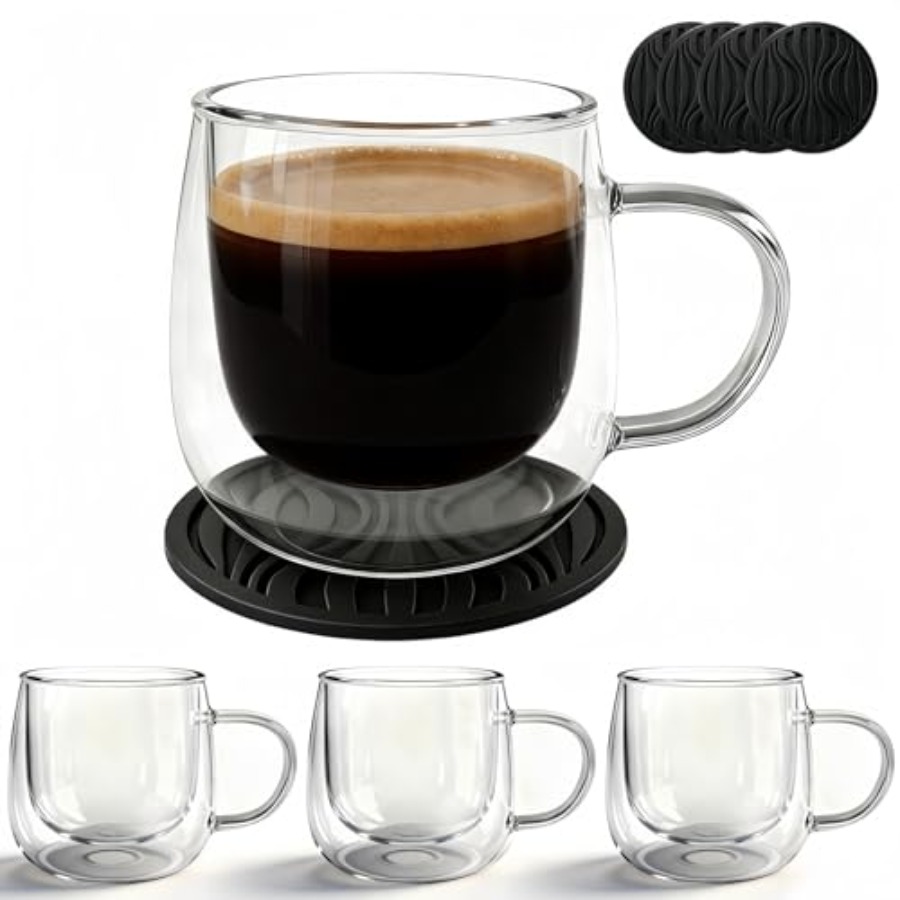 Glass Coffee Mugs Set Of 4 10o - огляд і ціна Double Wall Mug