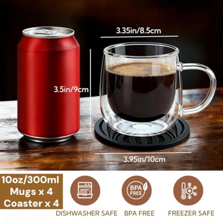 Glass Coffee Mugs Set Of 4 10o - огляд і ціна Double Wall Mug