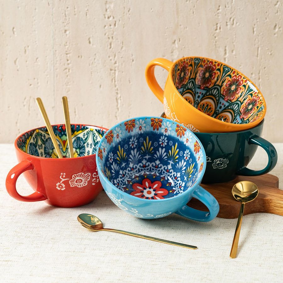 Boho Coffee Mug Set of 4 with  - огляд і ціна Coffee Tea Latte
