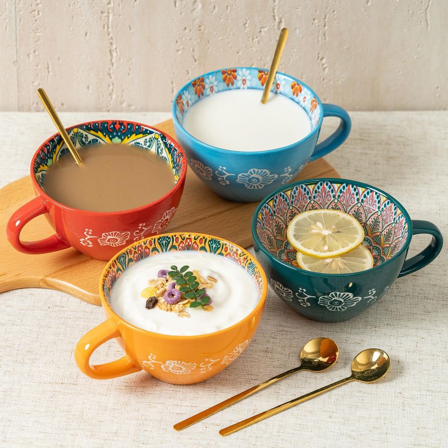 Boho Coffee Mug Set of 4 with  - огляд і ціна Coffee Tea Latte