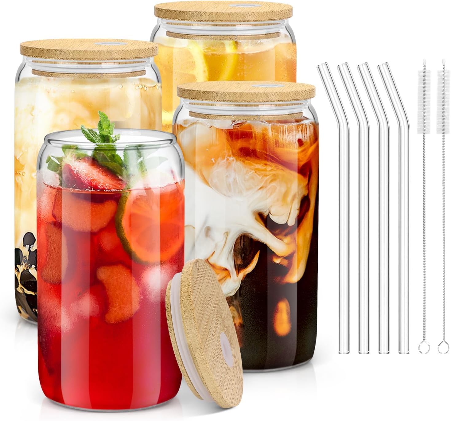 16oz Glass Cups with Bamboo Li - огляд і ціна Coffee Tea Set