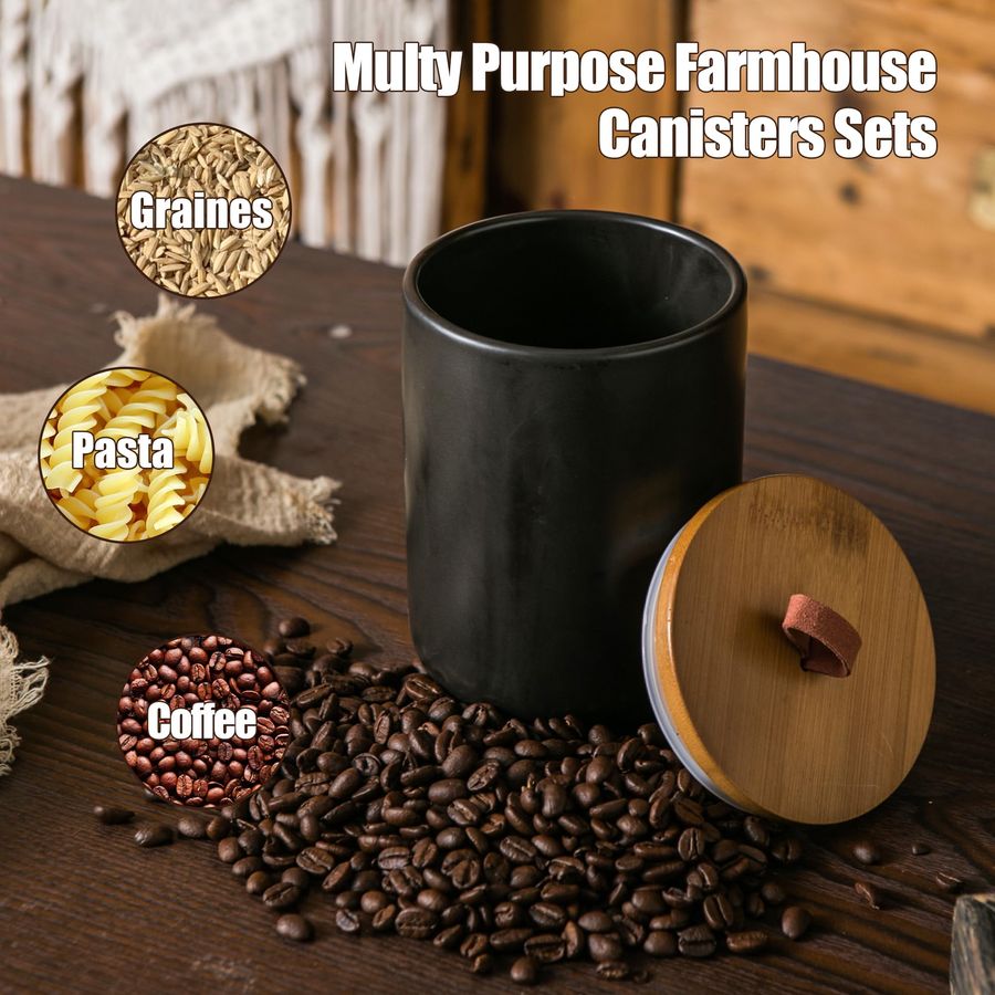 Black Ceramic Canister Set wit - огляд і ціна Coffee Tea Set