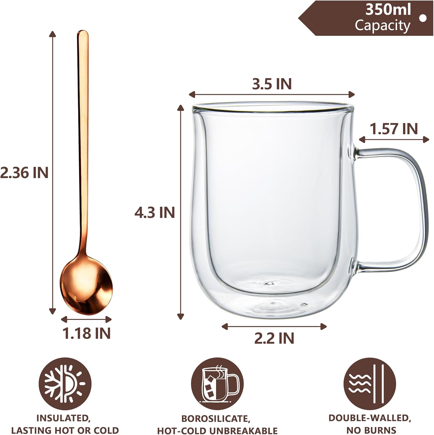12oz Double Walled Glass Coffe - огляд і ціна Double Wall Mug