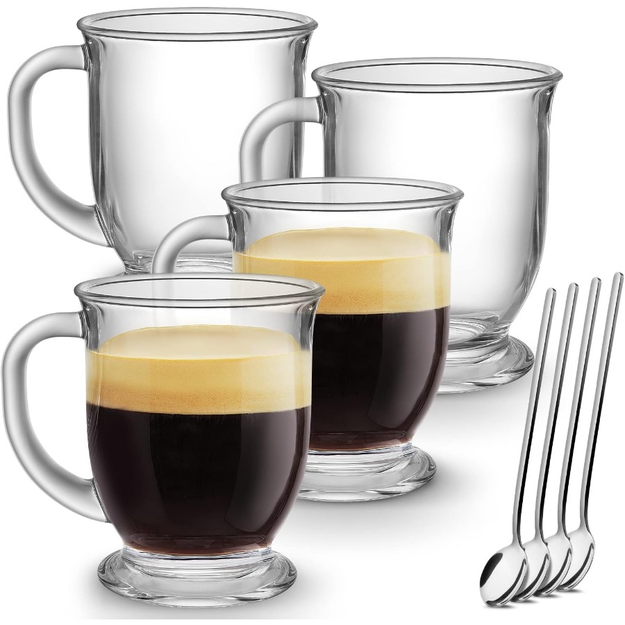 Set of 4 Clear Large Glass Cof - огляд і ціна Juice Tea Coffee