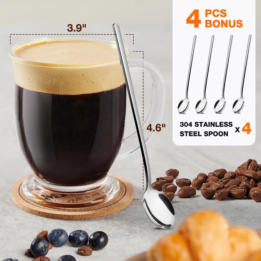 Set of 4 Clear Large Glass Cof - огляд і ціна Juice Tea Coffee