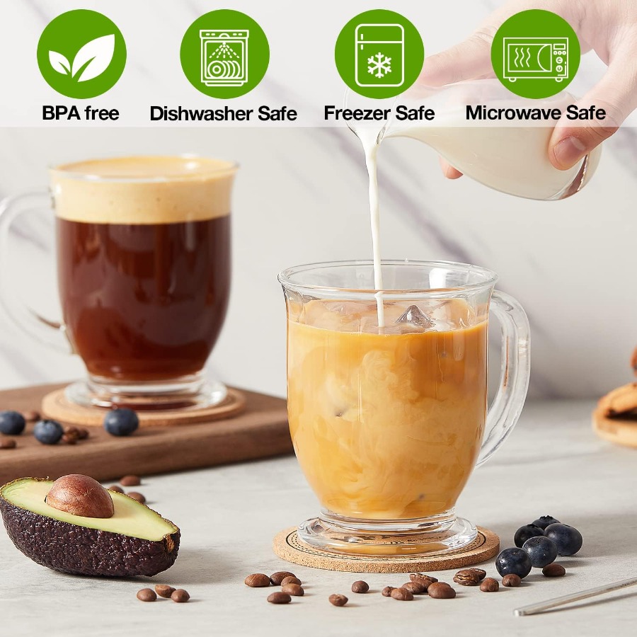 Set of 4 Clear Large Glass Cof - огляд і ціна Juice Tea Coffee